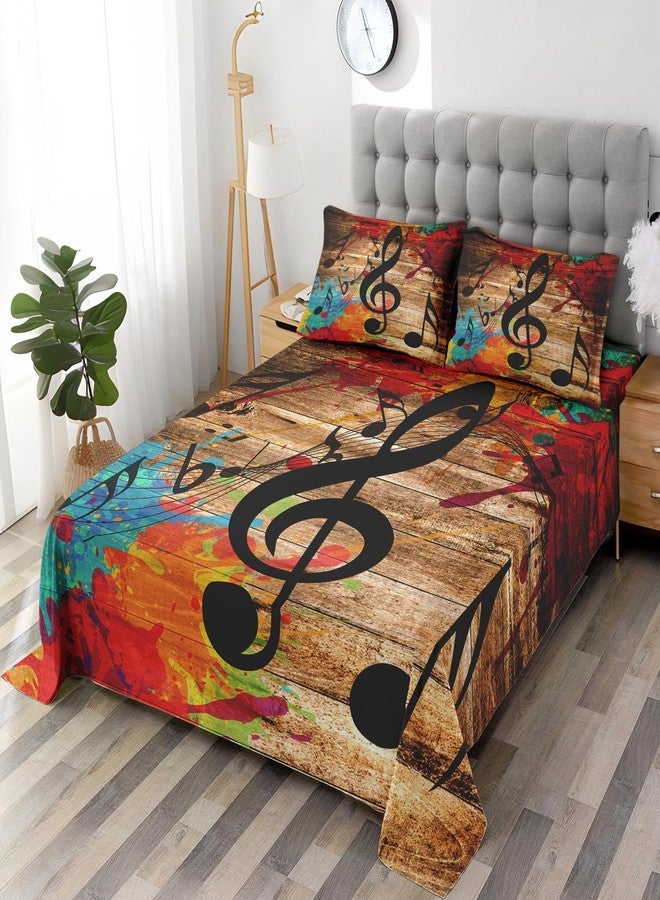 WeCozy Queen Size 4 Pcs Bed Fitted Sheet Set with 14" Deep Pocket, Black Retro Woodboard Flat Sheet Set for Kids and Adults, Musical Music Disco Bedding with 2 Pillowcases - Image 4