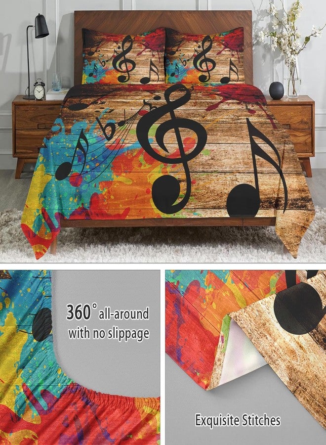 WeCozy Queen Size 4 Pcs Bed Fitted Sheet Set with 14" Deep Pocket, Black Retro Woodboard Flat Sheet Set for Kids and Adults, Musical Music Disco Bedding with 2 Pillowcases - Image 5