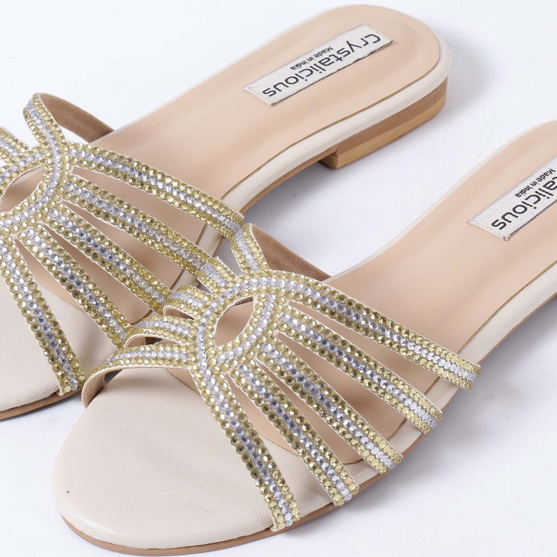 Crystalicious Warm Handcrafted Women Flats Sparkly Embellished Sandals For Work, Party Wedding - Image 2