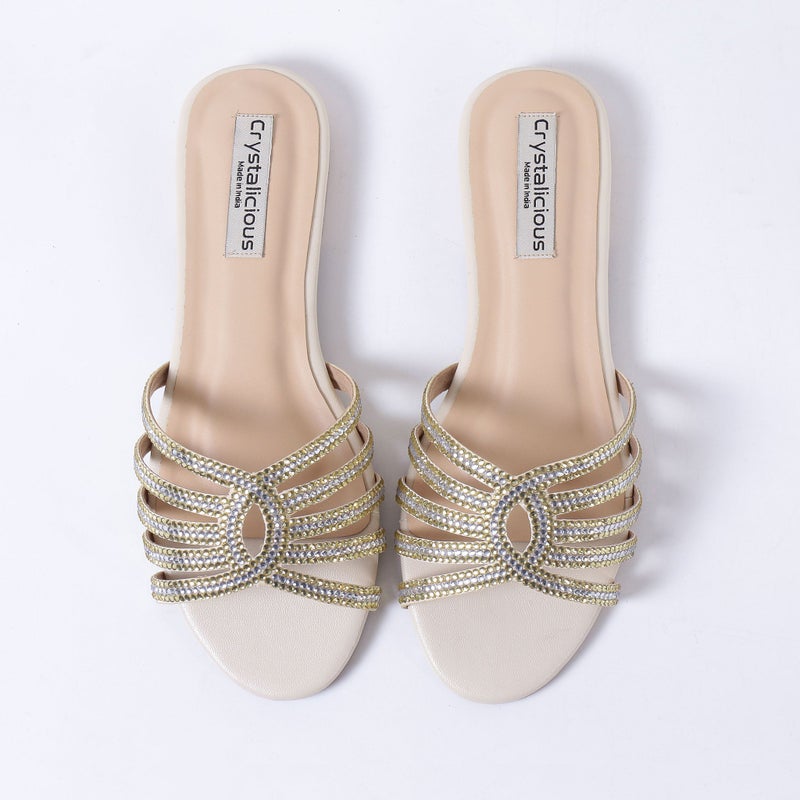 Crystalicious Warm Handcrafted Women Flats Sparkly Embellished Sandals For Work, Party Wedding - Image 1