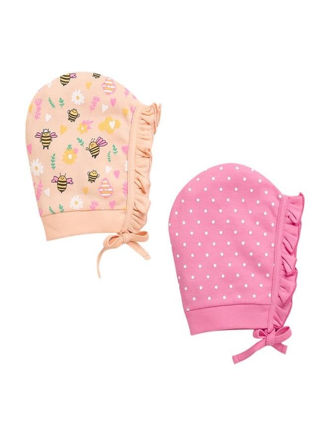 BUMZEE Girls Cotton Cap Peach & Pink - 0-3 Months (Peb10940B-pch) - Image 1