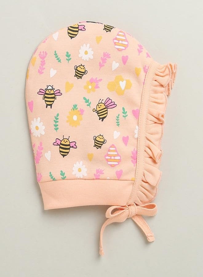 BUMZEE Girls Cotton Cap Peach & Pink - 0-3 Months (Peb10940B-pch) - Image 2