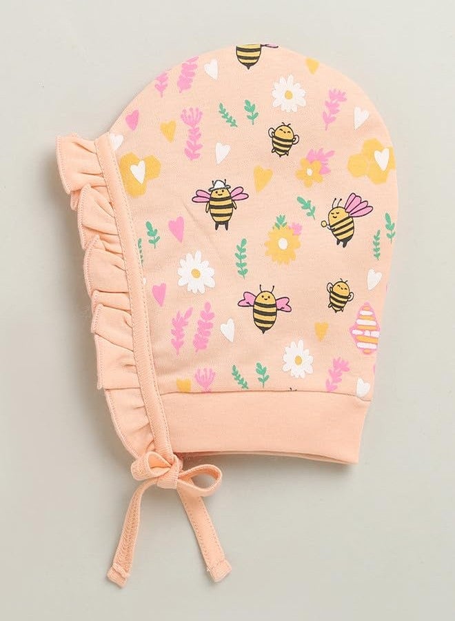 BUMZEE Girls Cotton Cap Peach & Pink - 0-3 Months (Peb10940B-pch) - Image 3