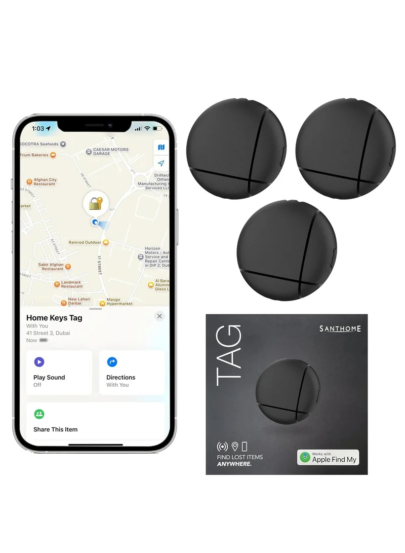 سانثوم علامة Santhome - جهاز تعقب العناصر المعتمد من MFI والمتوافق مع Apple Find My وKeychain وLuggage Finder وجهاز التتبع العالمي وبديل AirTag للمحافظ وحقائب الظهر والأشياء الشخصية (1)