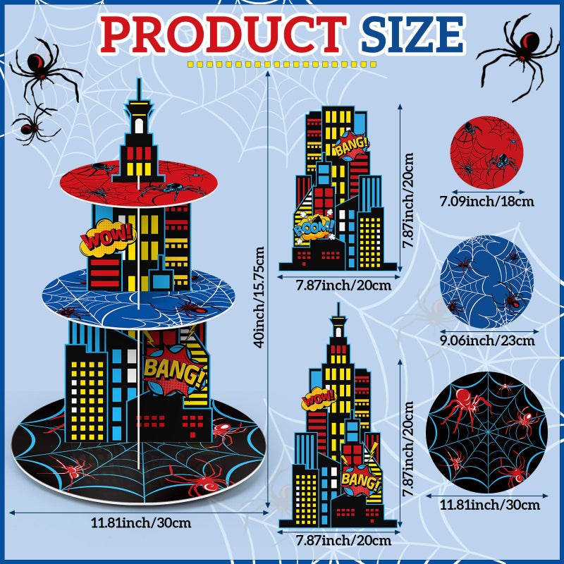 Widecook 3 Tier Spider Cupcake Stand Decoration Spider Party Cupcake Tower Party Supplies Table Decoration Cityscape Dessert Holder Table Display for Birthday Baby Shower Supplies - Image 2