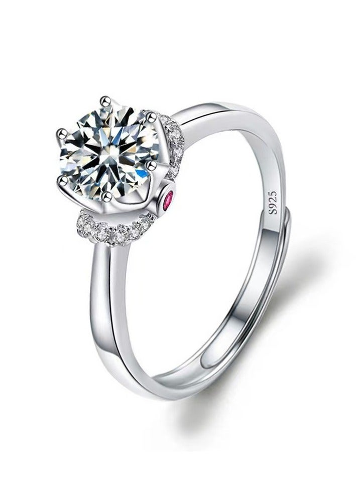 Akali 1 Carat Moissanite Women's Ring , S925 Rhodium Plated ,Adjustable Size , Luxury Gift Box , Ready to Gift - Image 1