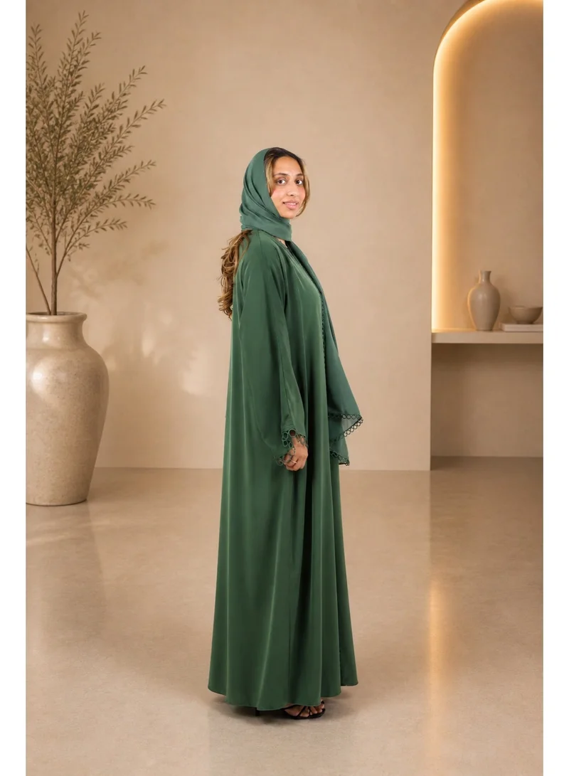 JAMEELA  Olive Ring-Lace Abaya Set - Abaya, Scarf ONLY for Women | Best Price UAE