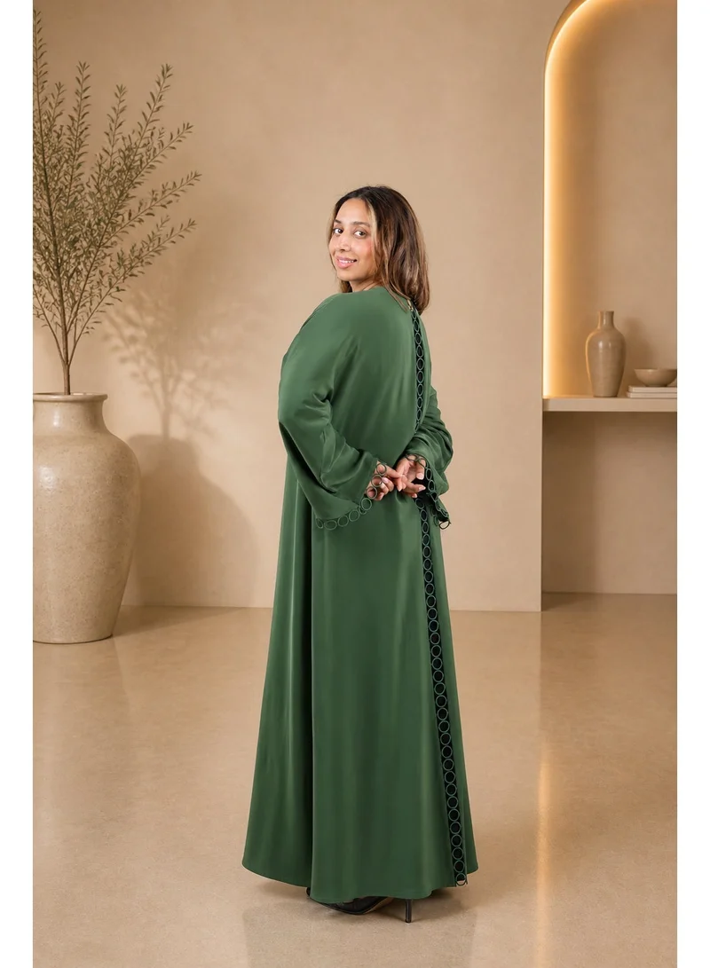 JAMEELA  Olive Ring-Lace Abaya Set - Abaya, Scarf ONLY for Women | Best Price UAE