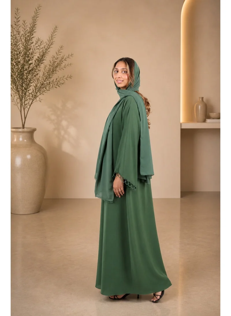 JAMEELA  Olive Ring-Lace Abaya Set - Abaya, Scarf ONLY for Women | Best Price UAE