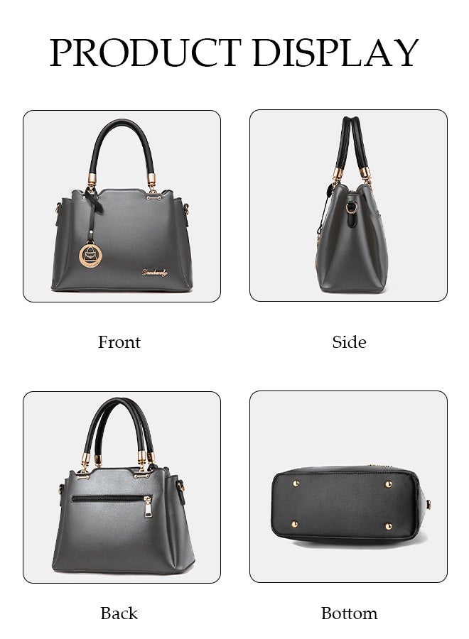 DUNISO Women's Shoulder Bag, Soft Leather Messenger Bag, Simple And Fashionable Handbag, Bucket Bag With Pendant, Adjustable Shoulder Strap, Suitable For Commuting, Travel, Shopping, Storage And Organization, Light Gray - Image 3