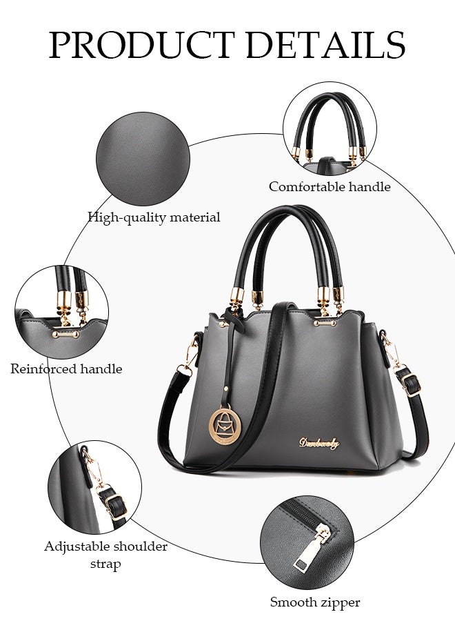 DUNISO Women's Shoulder Bag, Soft Leather Messenger Bag, Simple And Fashionable Handbag, Bucket Bag With Pendant, Adjustable Shoulder Strap, Suitable For Commuting, Travel, Shopping, Storage And Organization, Light Gray - Image 4