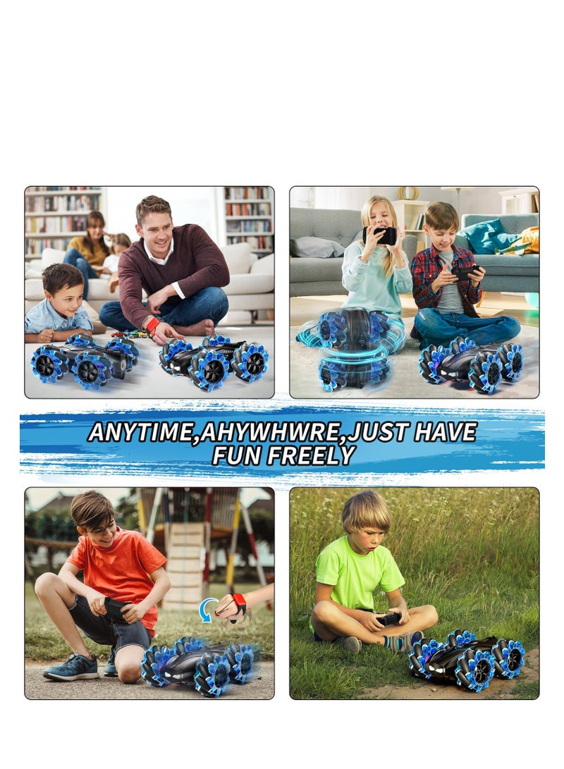 KASTWAVE سيارة استعراض تحكم عن بُعد RC بإحساس بالإيماءات 2.4GHz 4WD مع ضوء رائع مركبة دوارة على الوجهين خارج الطريق 360° قلبات سيارات ألعاب خارجية للأطفال هدايا عيد الميلاد زرقاء - Image 5