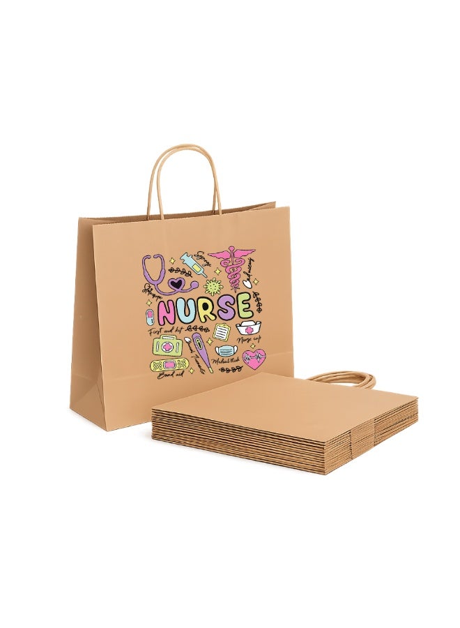 PRINTSHOP4ME Pack of 10 Nurse Day Kraft Brown Paper Bags With Twisted Paper Handle Eco-Friendly Bags - Perfect for International Nurses Day and Nurses Week Gifts - Image 1