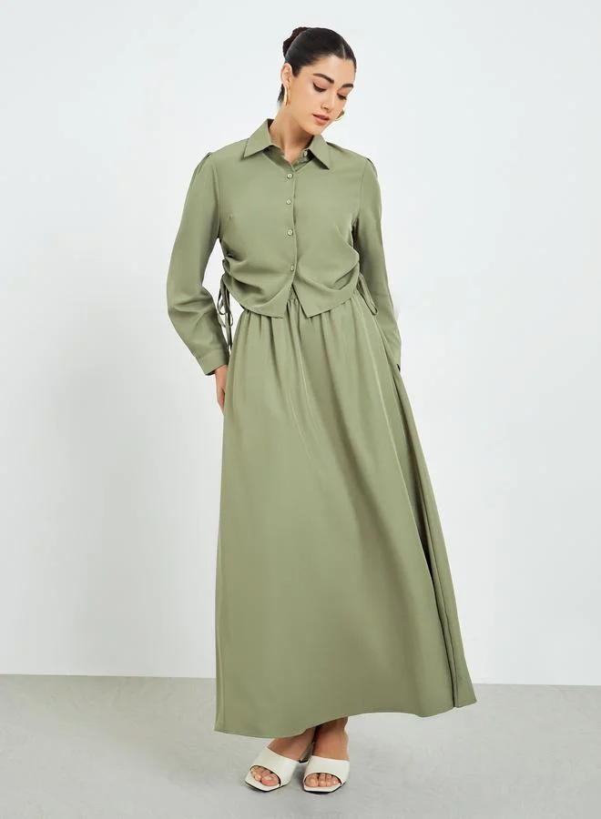 Amirah  Women Ruched Shirt and Maxi Skirt Modest Set for Women | Best Price UAE
