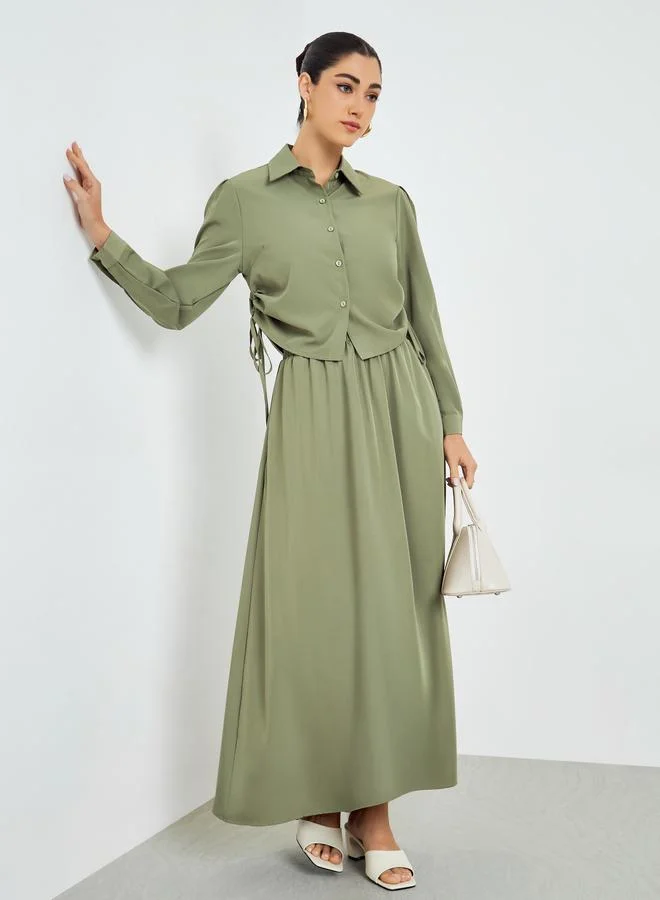 أميرة مجموعة محتشمة من تنورة ماكسي وقميص بتفاصيل زم