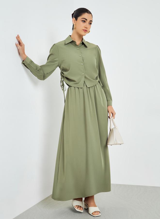 Amirah Women Ruched Shirt and Maxi Skirt Modest Set - Image 2