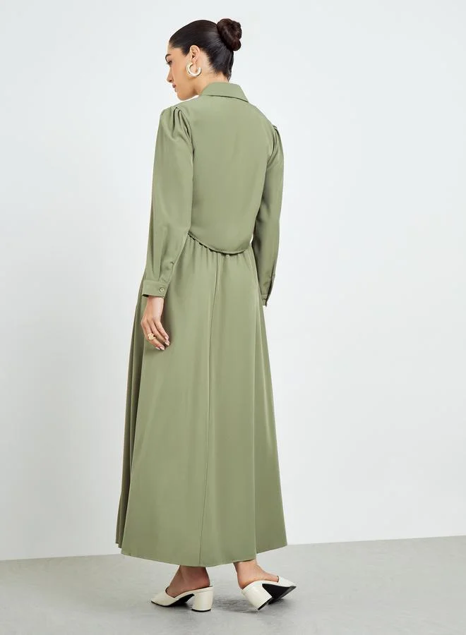 Amirah  Women Ruched Shirt and Maxi Skirt Modest Set for Women | Best Price UAE