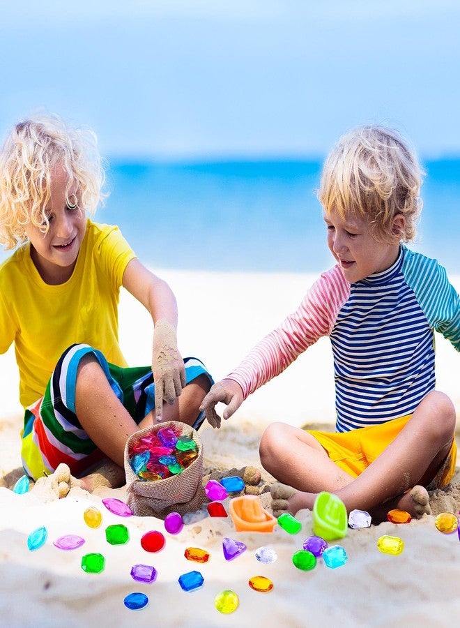 MARFOREVER Pool Diving Gems Toys,150 Pcs Colorful Crystals Pirate Treasure Jewels Acrylic Gems Plastic Diamonds Gemstones with a Burlap Bag for Vase Filler Summer Beach Toys Home Decor Party Favors - Image 3