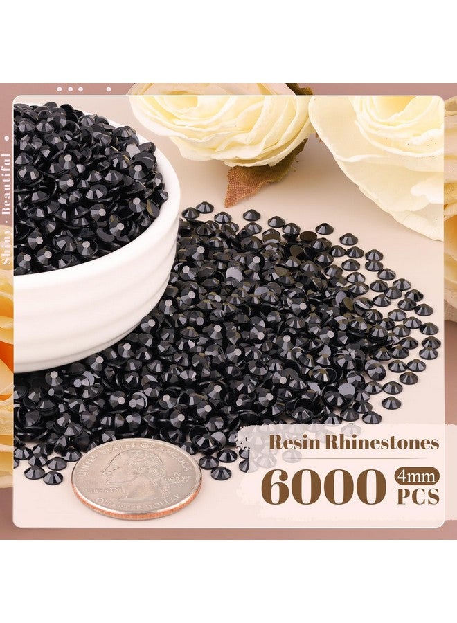 BELLEBOOST 6000Pcs 4Mm Resin Rhinestones Bulk For Crafting (Black), Flatback Bedazzling Crystals For Crafts Diy Nail Decoration, Gems Charms For Tumbler Shoes Clothing Fabric With Pickup Pen And Tweezers - Image 1