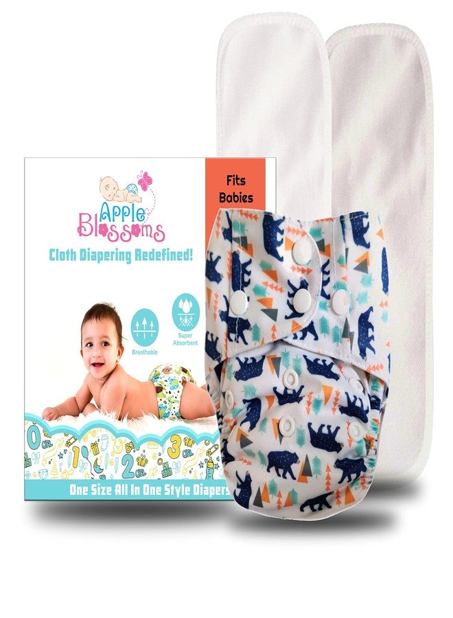 Apple Blossoms Reusable Cloth diaper for babies 3M to 3Y | CPSIA Certified 300+wash |Washable & Adjustable Snap Button | pack includes 1 Diaper with 2 organic Bamboo cotton inserts - Image 1