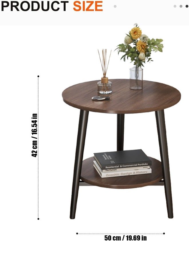 VUCATIN 2-Tier Round Side Table Sturdy Metal Frame Coffee Table Bedside Table for Living Room Bedroom Small Spaces (Walnut 50*50*42cm) - Image 2