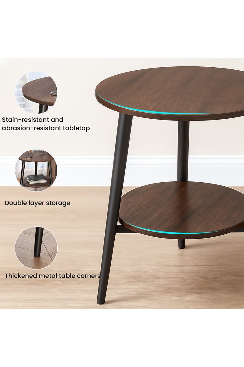 VUCATIN 2-Tier Round Side Table Sturdy Metal Frame Coffee Table Bedside Table for Living Room Bedroom Small Spaces (Walnut 50*50*42cm) - Image 3
