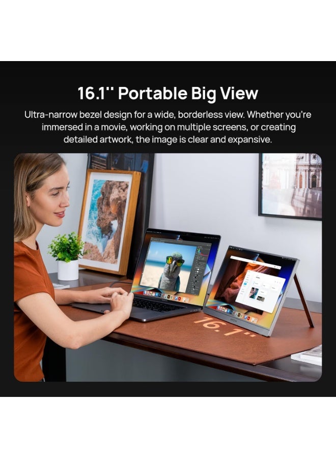 ARZOPA 16.1 Inch Portable Monitor FHD 1080P IPS Laptop Screen, 100% sRGB HDR External Display with Built-in Kickstand, USB-C & Mini HDMI Gaming Monitor for PC, MacBook, Phone, Xbox, PS5, Nintendo Switch - Image 2