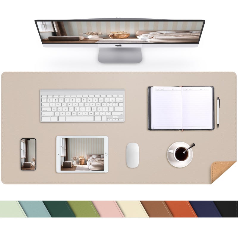 AFIING Leather Desk pad Protector, Large Desk mat with Natural Cork & PU Leather,Mouse pad,Non-Slip Office Desk Mat,Waterproof Desk Writing Pad for Office and Home (47in*17in, Beige) - Image 1