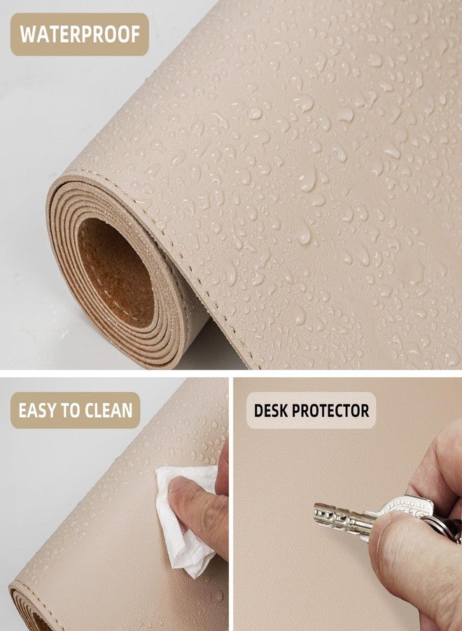 AFIING Leather Desk pad Protector, Large Desk mat with Natural Cork & PU Leather,Mouse pad,Non-Slip Office Desk Mat,Waterproof Desk Writing Pad for Office and Home (47in*17in, Beige) - Image 3
