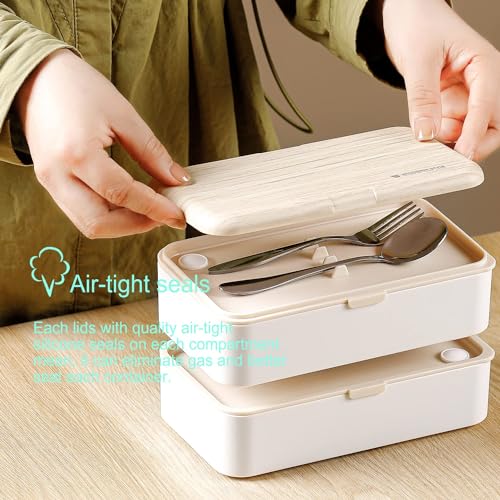 Binoster Original Bento Box Lunch Box Japanese Style 2 Layer Food Containers with Utensils Spoon and Fork Bundle Divider Salad Box for Men Women (Black) - Image 2