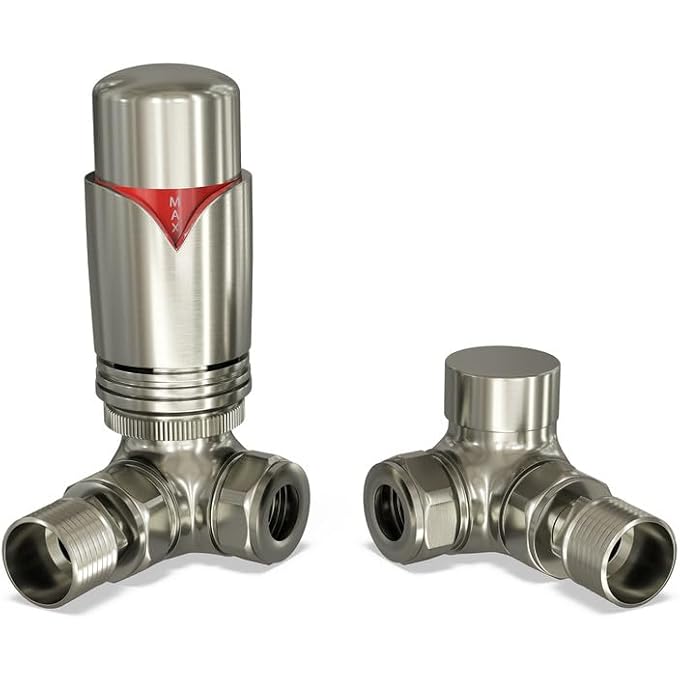 SILVER NICKELTHERMOSTATIC RADIATOR VALVE AND SILVER NICKELLOCKSHIELD VALVE - SILVER NICKEL CLASSY AND MODERN DESIGN 1/2" X 15MM CORNER RADIATOR VALVE - Image 2