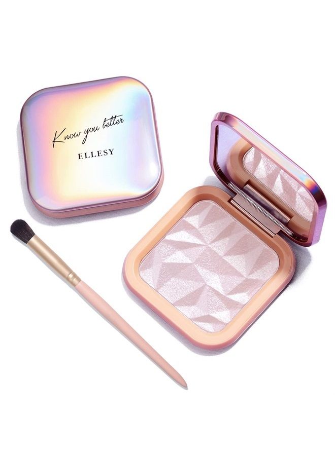 ELLESY Highlighter Makeup Palette Glitter Pink Highlighter Palette Shimmer Highlighter Powder Suit All Skin Tones-DAWN GLOW - Image 3