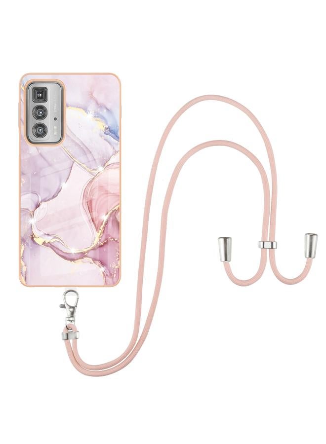 اس-توب جراب لهاتف Motorola Edge 20 Pro بنمط رخامي مطلي بالكهرباء من مادة TPU المقاومة للصدمات مع حبل للرقبة - Image 1