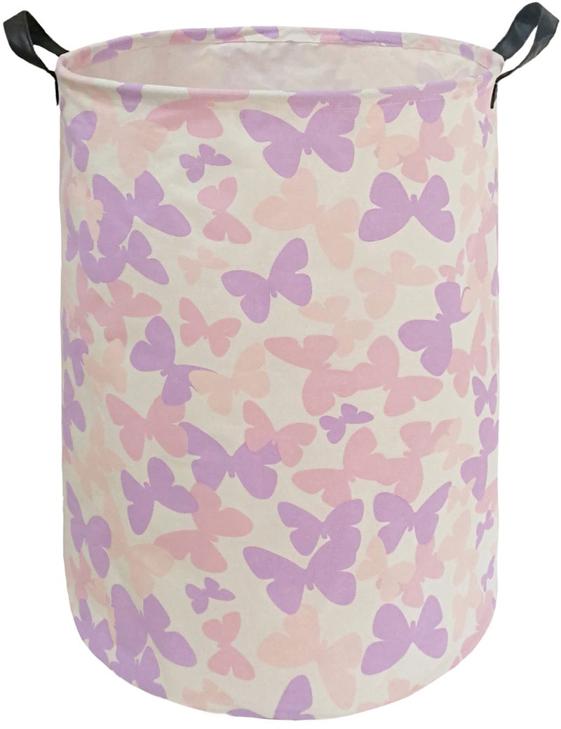 ACMUUNI Butterfly Storage Basket Canvas Clothes Baby Laundry Hamper Pink Gift Laundry Bins Storage Hamper for Kids Boys and Girls Room Decor - Image 1