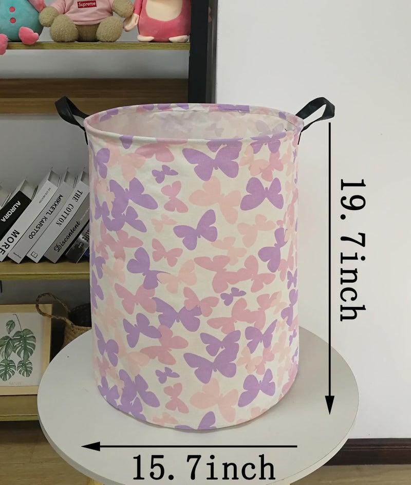 ACMUUNI Butterfly Storage Basket Canvas Clothes Baby Laundry Hamper Pink Gift Laundry Bins Storage Hamper for Kids Boys and Girls Room Decor - Image 4