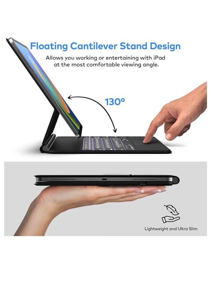 Generic - Arabic and English Keyboard Case for iPad Air 11-inch (M2) & iPad Pro 11 inch (1st/2nd/3rd/4th Generation) – Magic-Style Magnetic Keyboard Case with Multi-Touch Trackpad Compatible with 10.9” iPad Air 4th/5th Gen. - Image 1