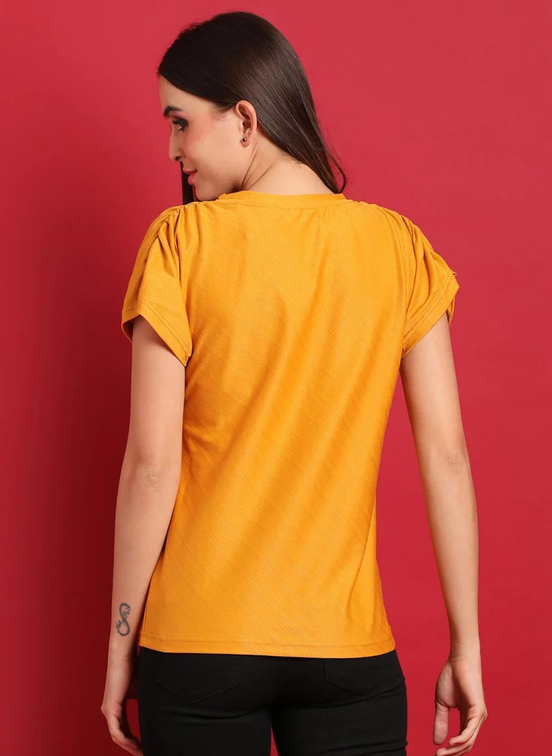 Pinacolada  Women's Mustard Yellow Ruche-Sleeved Top for Women | Best Price UAE