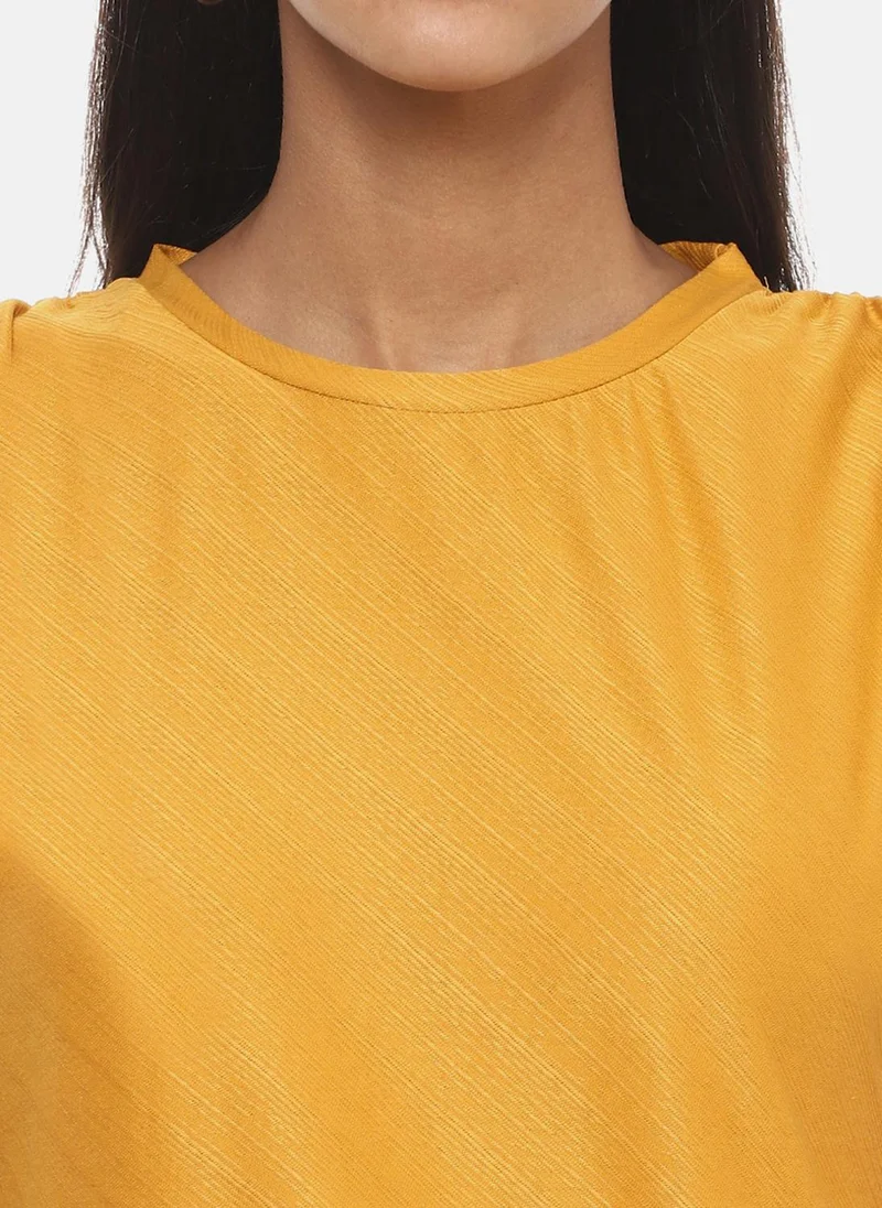 Pinacolada  Women's Mustard Yellow Ruche-Sleeved Top for Women | Best Price UAE