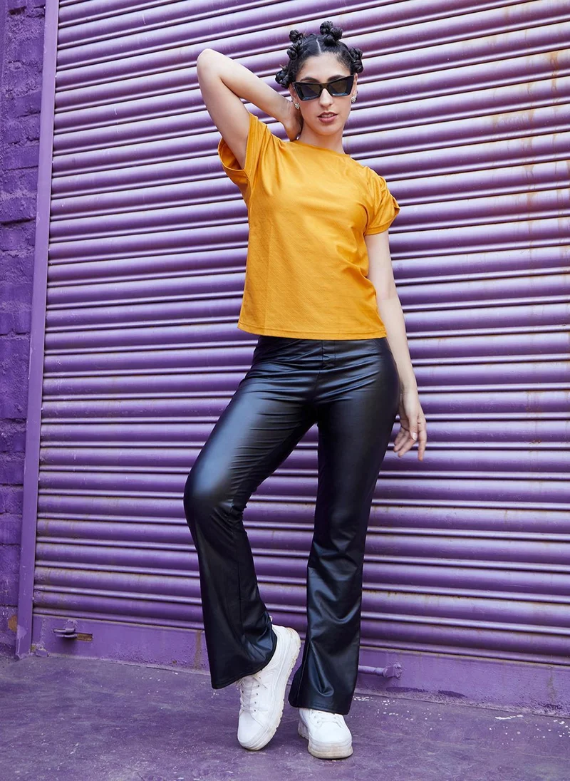 Pinacolada  Women's Mustard Yellow Ruche-Sleeved Top for Women | Best Price UAE