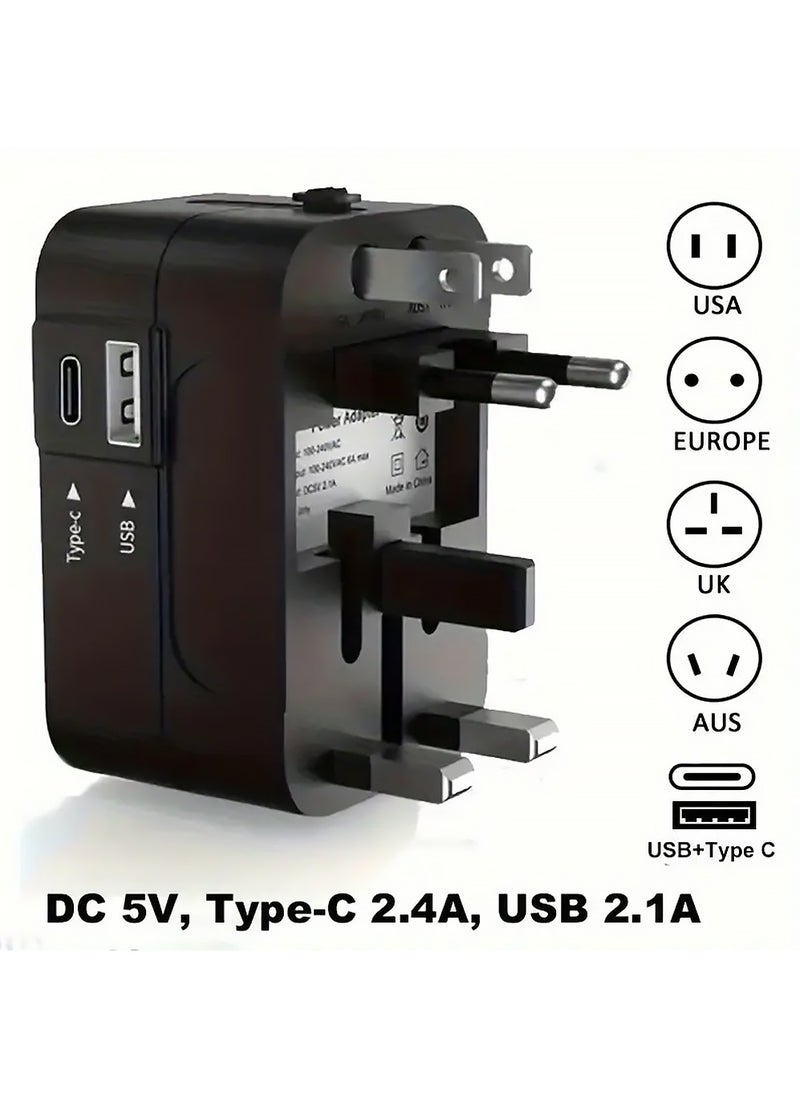 X-level Travel Adapter,Worldwide All in One Universal Travel Adaptor AC Power Plug Adapter Wall Charger with USB-C and USB-A Charging Ports for USA EU UK AUS Black  - Image 1