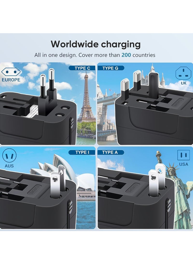 X-level Travel Adapter,Worldwide All in One Universal Travel Adaptor AC Power Plug Adapter Wall Charger with USB-C and USB-A Charging Ports for USA EU UK AUS Black  - Image 2