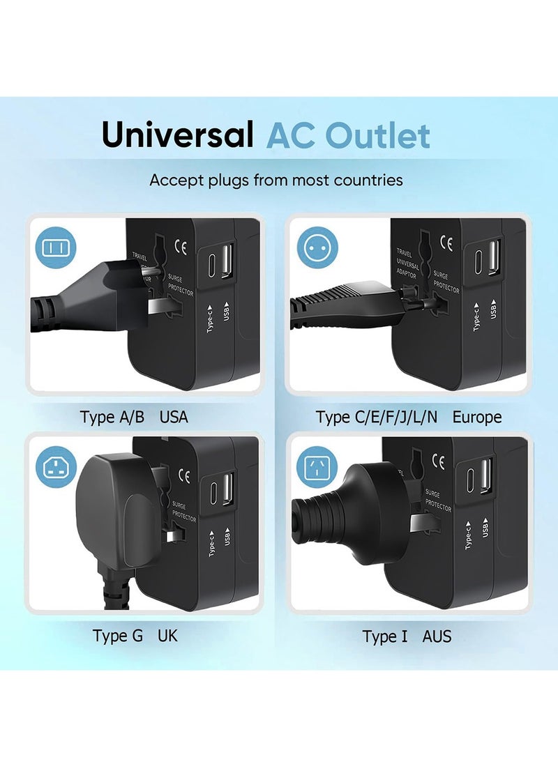 X-level Travel Adapter,Worldwide All in One Universal Travel Adaptor AC Power Plug Adapter Wall Charger with USB-C and USB-A Charging Ports for USA EU UK AUS Black  - Image 4