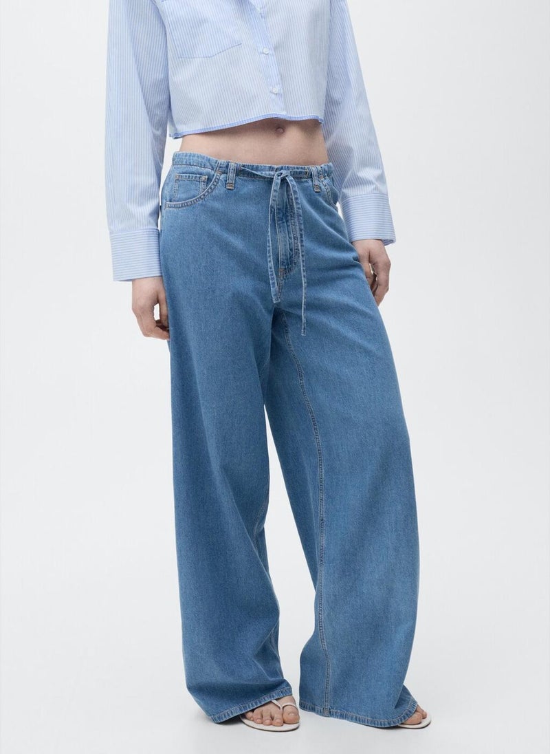 MANGO Wideleg Denim Trousers With Belt  - Image 1