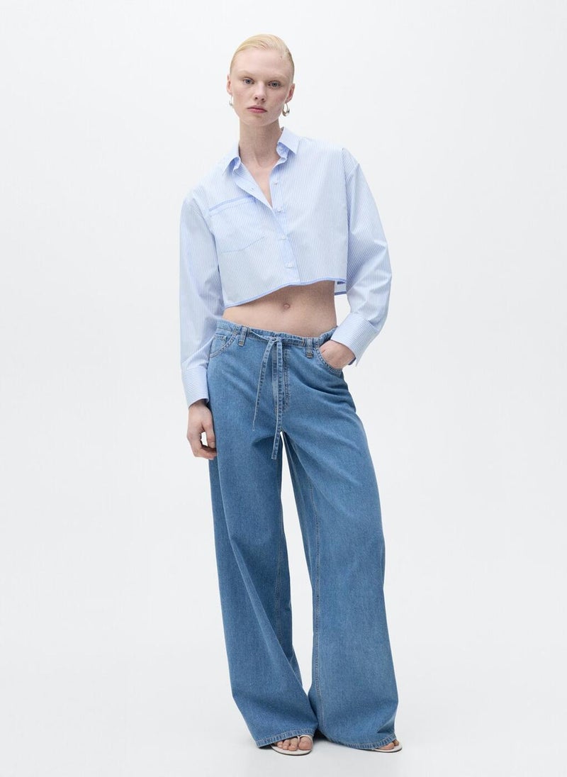 MANGO Wideleg Denim Trousers With Belt  - Image 4