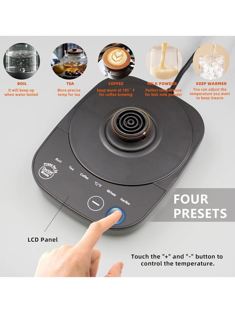 ET-LIFE Electric Gooseneck Kettle 0.8L, 304 Stainless Steel Coffee and Tea Pot, Automatic Temperature Control and Constant Temperature, 1000W Quick Heating (Black) - Image 5