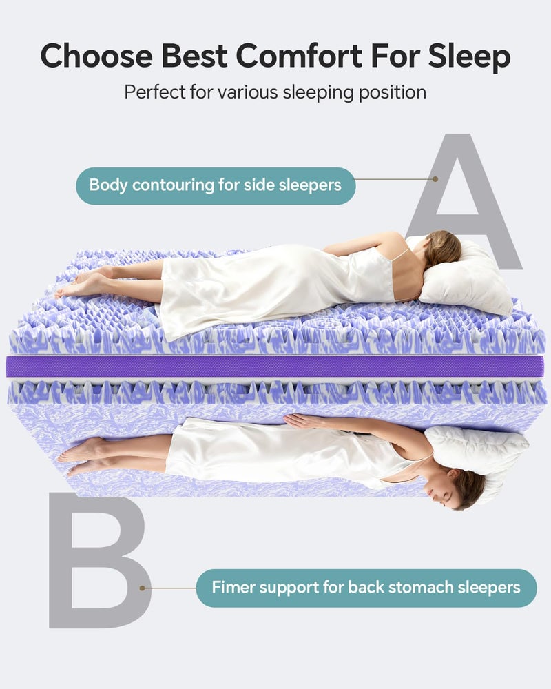 ChiXpace Dual Layer 4 Inch Memory Foam Mattress Topper Queen - 2 Inch Gel Memory Foam and 2 Inch Pillow Top Mattress Pad, 7-Zone Egg Crate Queen Size Mattress Topper (White) - Image 4