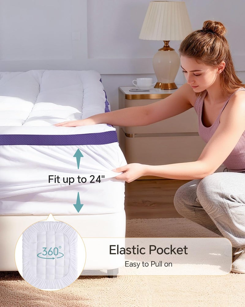 ChiXpace Dual Layer 4 Inch Memory Foam Mattress Topper Queen - 2 Inch Gel Memory Foam and 2 Inch Pillow Top Mattress Pad, 7-Zone Egg Crate Queen Size Mattress Topper (White) - Image 5