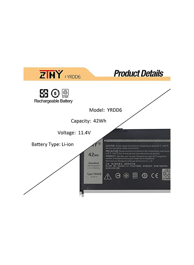 ZTHY Yrdd6 Laptop Battery Replacement For Dell Inspiron 5481 5482 5485 5491 2-In-1 5493 5584 5593 5590 Vostro 5481 5581 5490 5590 Series 0Yrdd6 1Vx1H 01Vx1H Vm732 0Vm732 11.4V 42Wh 3-Cell - Image 2