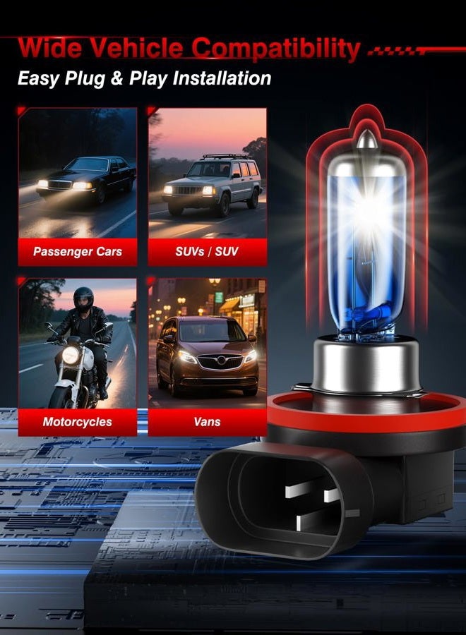 TURONEXIA H11 Halogen Headlight Bulbs, 12V 55W, 5000K Bright White, High and Low Beam, Fog Light Compatible, No Glare, Automotive Headlight Bulbs, Pack of 2 - Image 4