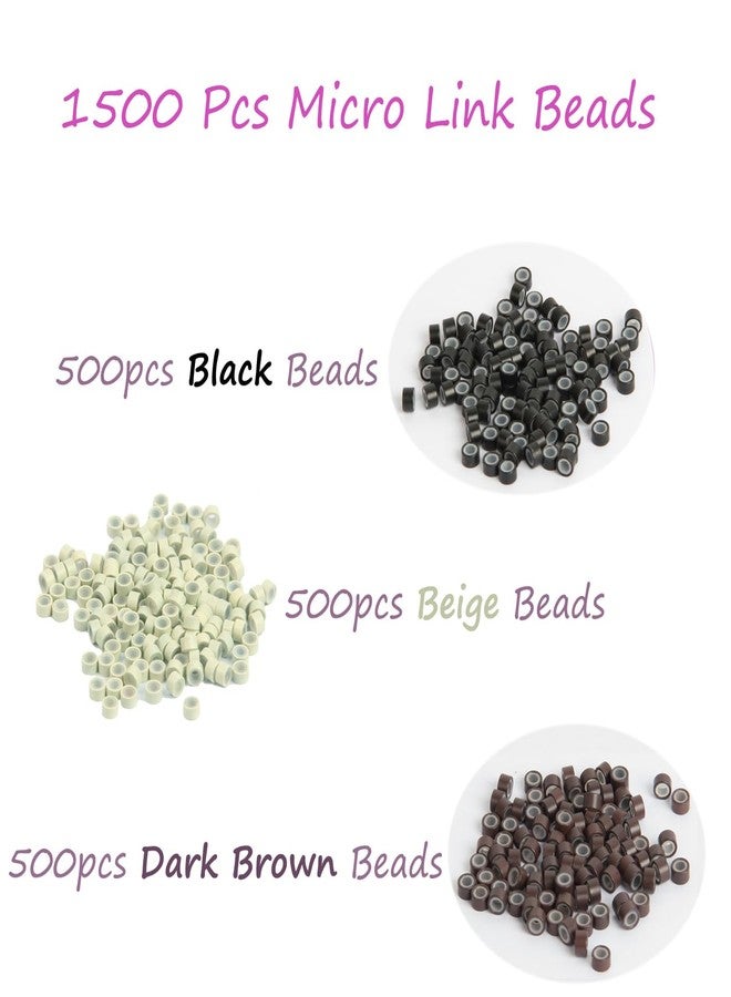 FeiHong 1500Pcs MicroLink Beads for Hair Extensions, Micro Link Rings 5mm Silicone Lined Beads for I Tip Hair Extension Tool (Black, Beige, Dark Brown) - Image 2